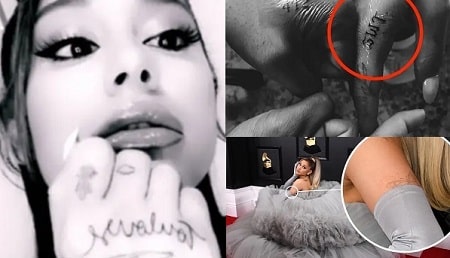 Ariana Grande's three recent tattoos compiled in a picture.